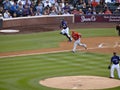 Angels batter Albert Pujols runs towards firstbase as Rockies ca Royalty Free Stock Photo