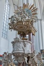 Angels blowing trumpets sculpture in St Mary church. Berlin, Germany