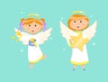 Angels Kids, Angelic Children on Christmas Holiday Royalty Free Stock Photo