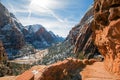 Angels Landing Hiking Trail in the winter high above the Virgin River in Zion National Park in Utah Royalty Free Stock Photo