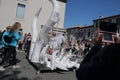 Angels parade at the french carnival of Limoux in Aude, France