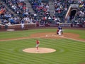 Angels pitcher Andrew Heaney throws pitch to Rockies batter Troy Royalty Free Stock Photo