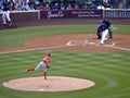 Angels Pitcher Andrew Heaney vs. Rockies Batter Troy Tulowitzki in Denver Royalty Free Stock Photo