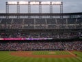 Angels pitcher throws pitch to batter with Rockies batter waitin Royalty Free Stock Photo