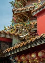 Angels statues and Dragons sculpture decorate on Taiwanese temple roof