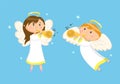 Angels with Trumpets Playing Music, Boy and Girl Royalty Free Stock Photo