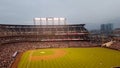 Angels vs. Rockies baseball game from the Outfield Bleachers with field and ballpark in view Royalty Free Stock Photo