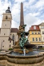 Anger fountain and Wigberti church in Erfurt Royalty Free Stock Photo