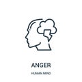 anger icon vector from human mind collection. Thin line anger outline icon vector illustration. Linear symbol for use on web and