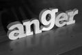 Anger, text words typography written with wooden letter on black background, life and business negativity