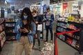 Angers, France - August 27 2020: people wearing face protective mask while shopping in the supermarket at France Royalty Free Stock Photo