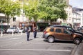 Angers France - August 22 2020: pmasked inspectors check parking fees, they wearing faece protective masks