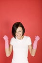 Angery cleaning woman Royalty Free Stock Photo