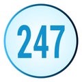 Number 247 symbol or logo with round frame in blue gradient color