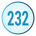 Number 232 symbol or logo with round frame in blue gradient color