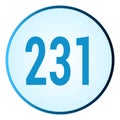 Number 231 symbol or logo with round frame in blue gradient color