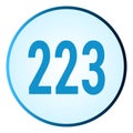 Number 223 symbol or logo with round frame in blue gradient color