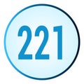 Number 221 symbol or logo with round frame in blue gradient color