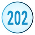 Number 202 symbol or logo with round frame in blue gradient color