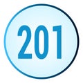 Number 201 symbol or logo with round frame in blue gradient color