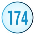 Number 174 symbol or logo with round frame in blue gradient color Royalty Free Stock Photo