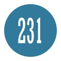 231 numeral logo with round frame in blue color