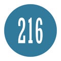 216 numeral logo with round frame in blue color