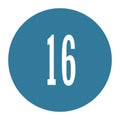 16 numeral logo with round frame in blue color