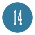 14 numeral logo with round frame in blue color