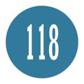 118 numeral logo with round frame in blue color