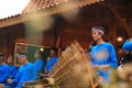 Angklung players in action at an event