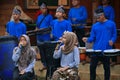 Angklung players in action at an event