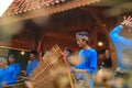 Angklung players in action at an event