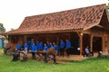 Angklung players in action at an event