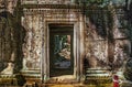 Angkor ruined temple door Royalty Free Stock Photo