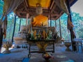 Tep Pranam giant stone Buddha statue in Angkor Thom temple, Cambodia.