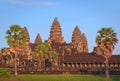 Angkor Wat, in Cambodia. Front general view of western facade at sunset. Angkor Wat is the largest religious monument in the world
