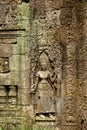 Angkor Wat complex temple in Cambodia. Traditional dance sculpture in temple. Royalty Free Stock Photo