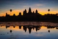 Angkor wat and lake at sunrise,cambodia Royalty Free Stock Photo