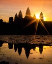 Angkor wat and lake at sunrise,cambodia 2 Royalty Free Stock Photo