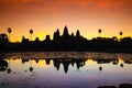 Angkor wat and lake at sunrise,cambodia 3 Royalty Free Stock Photo