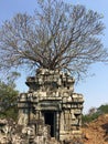 Angkor Wat in Siem Reap, Cambodia. Ancient ruins of Khmer stone temple overgrown with the roots and giant strangler fig trees Royalty Free Stock Photo