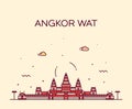 Angkor Wat skyline Cambodia vector linear style