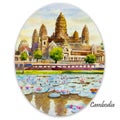 Angkor Wat Temple, Cambodia. Watercolor painting