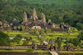 Angkor Wat temple complex, Aerial view. Siem Reap, Cambodia. Largest religious monument in the world 162.6 hectares