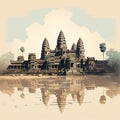 Angkor Wat Temple Illustration: Retro Design With Minimalist Style
