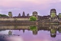 Angkor wat temple reflecting in the lake by sunset in Siem Reap, Cambodia