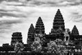 Angkor Wat Temple Spires with dramatic sky in black and white