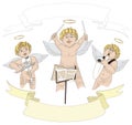 3 angle or cupid to playing musical brand has 2 ribbon sign