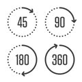 Angle degrees circle icons.